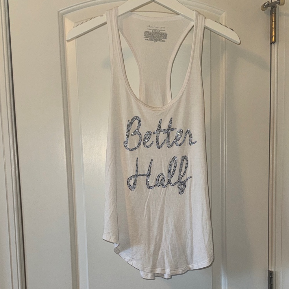 Victoria's Secret White Tank Top with Glitter Text